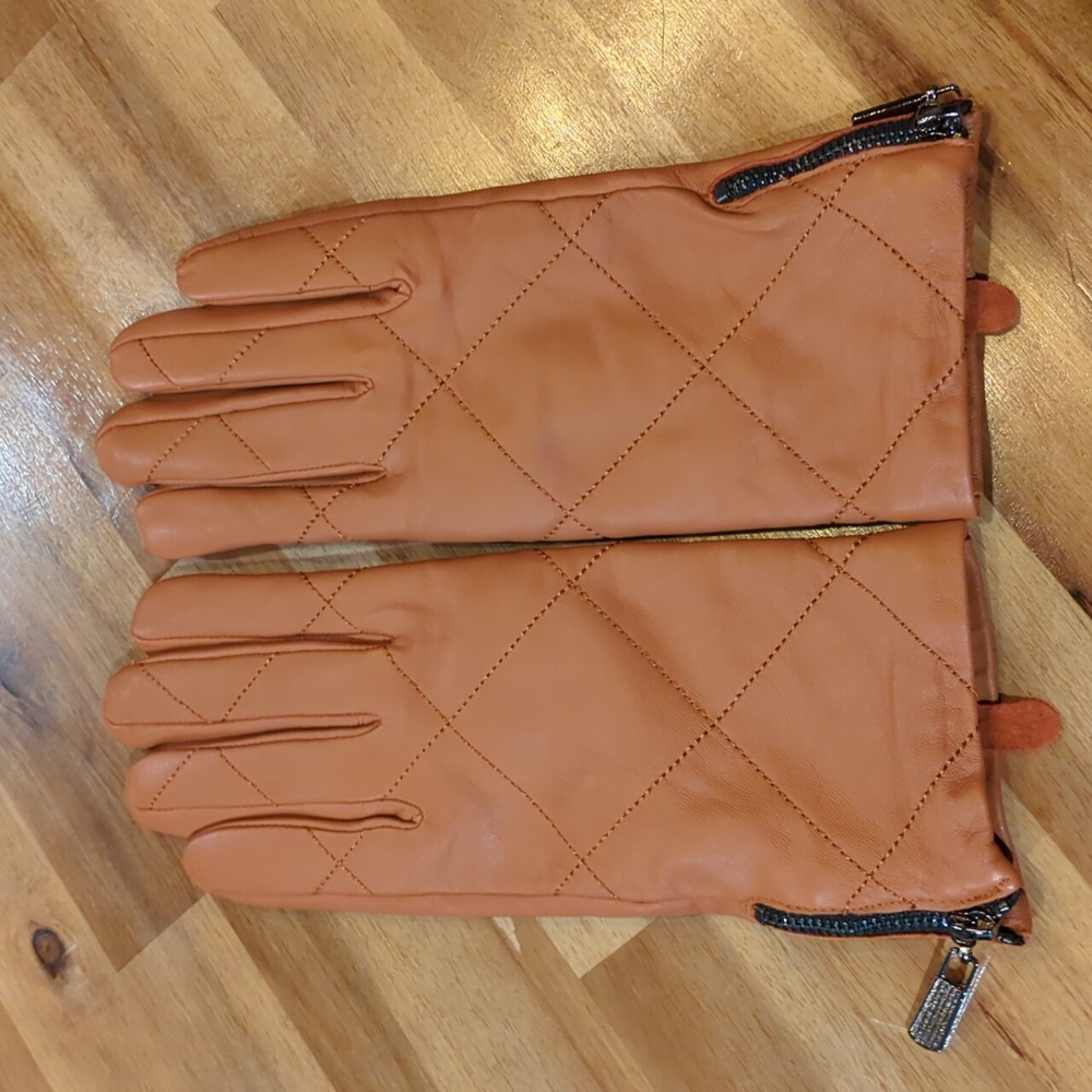 SOLD - Chico's 100% camel brown leather smart touch side zipper size medium - Picture 1 of 10